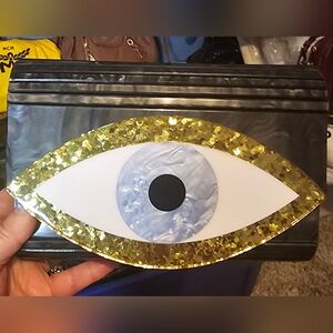 Kurt Geiger NWT Black Clutch with Gold Sequin Eye Detail And Crossbody Chain